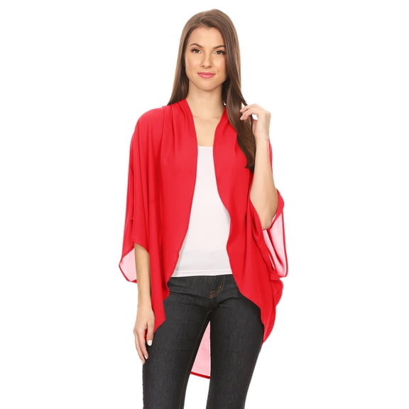 Women's Solid Casual Lightweight 3/4 Sleeve Loose Fit Open Front Cardigan