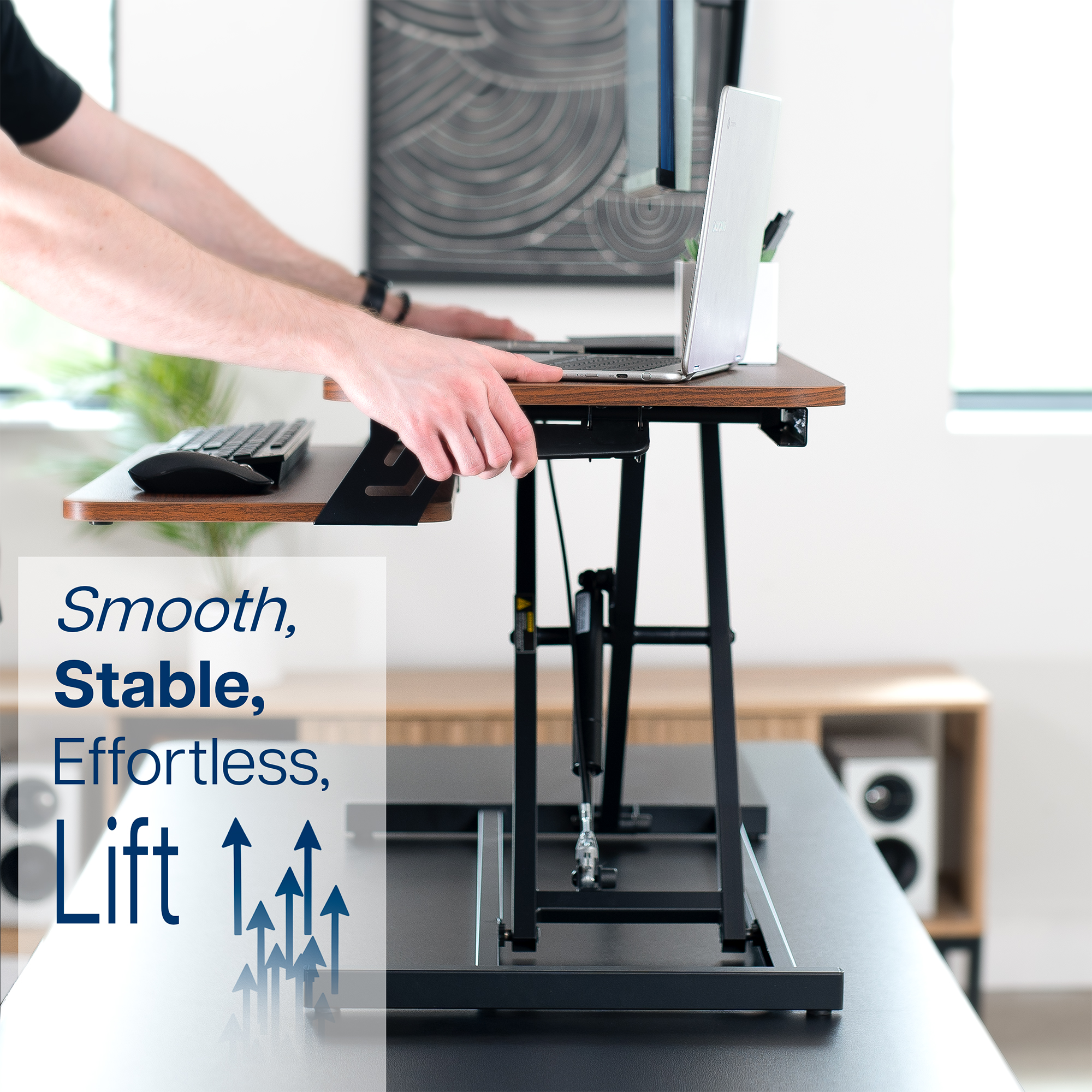 VIVO Height Adjustable 32" Standing Desk Monitor Riser, Sit Stand Tabletop