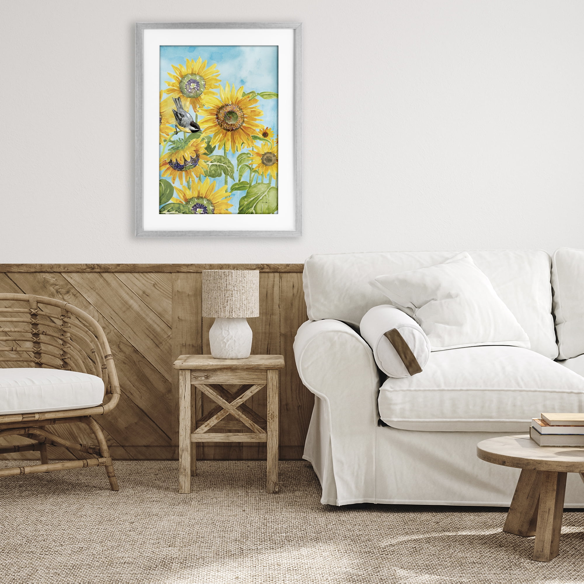 Stupell Industries Sunflower Honey Bird Gray Framed Print Under Glass, design by Tim Coffey