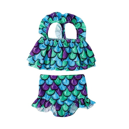 

Kiapeise Baby Girl Layered Print Ruffle Bikini Top + Swimming Bottoms