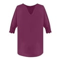 thumbnail image 3 of Yubnlvae Women's Loose V-Neck Batwing Sleeve 3/4 Length Cotton T-Shirt – Black, White, Grey, Green, Purple, Red, Blue (S-XXL) (Purple | M), 3 of 6