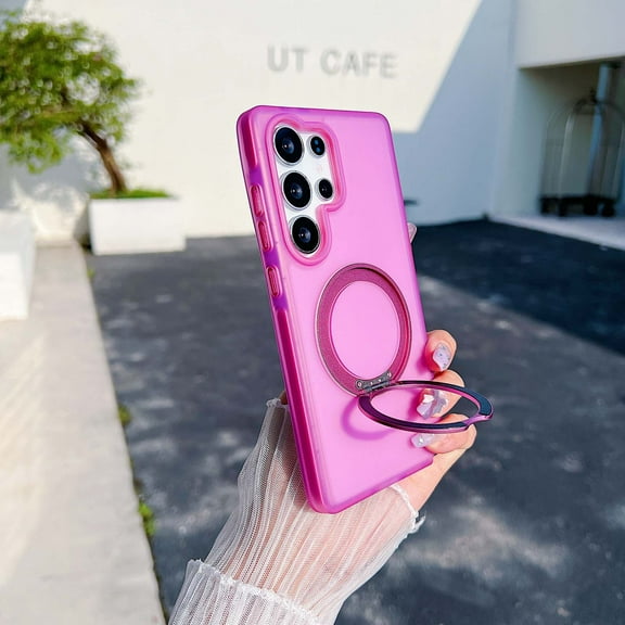 Designed for Samsung Galaxy S25 Case with Magnetic Invisible Stand, [Compatible with Magsafe] Military Drop Protection Shockproof Translucent Matte Candy Color Cover for S25, Rose