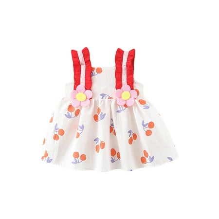 

aturustex Infant Baby Girl Summer Dress 9M 12M 18M 24M Sleeveless Flower Cherry Print Loose A-line Dress