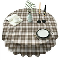 Brown and White Checkerboard Checkered Pattern Round Tablecloth 60"x60",Wrinkle Wipeable Table Cloth for Kitchen Dining Room Picnic Patio Party