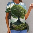 thumbnail image 6 of Tree with Life Womens Tops Women's Fashion Casual Short Sleeve Flower Print Round Neck Pullover Top Blouse, 6 of 6