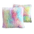 thumbnail image 1 of Decoración de habitación de niña, almohadas esponjosas para cama, funda de cojín de piel sintética suave, sofá rosa arcoíris, bonita funda de almohada decorativa, juego de 2 piezas, cuadrada, 16 x 16 JAMW Sencillez, 1 of 3