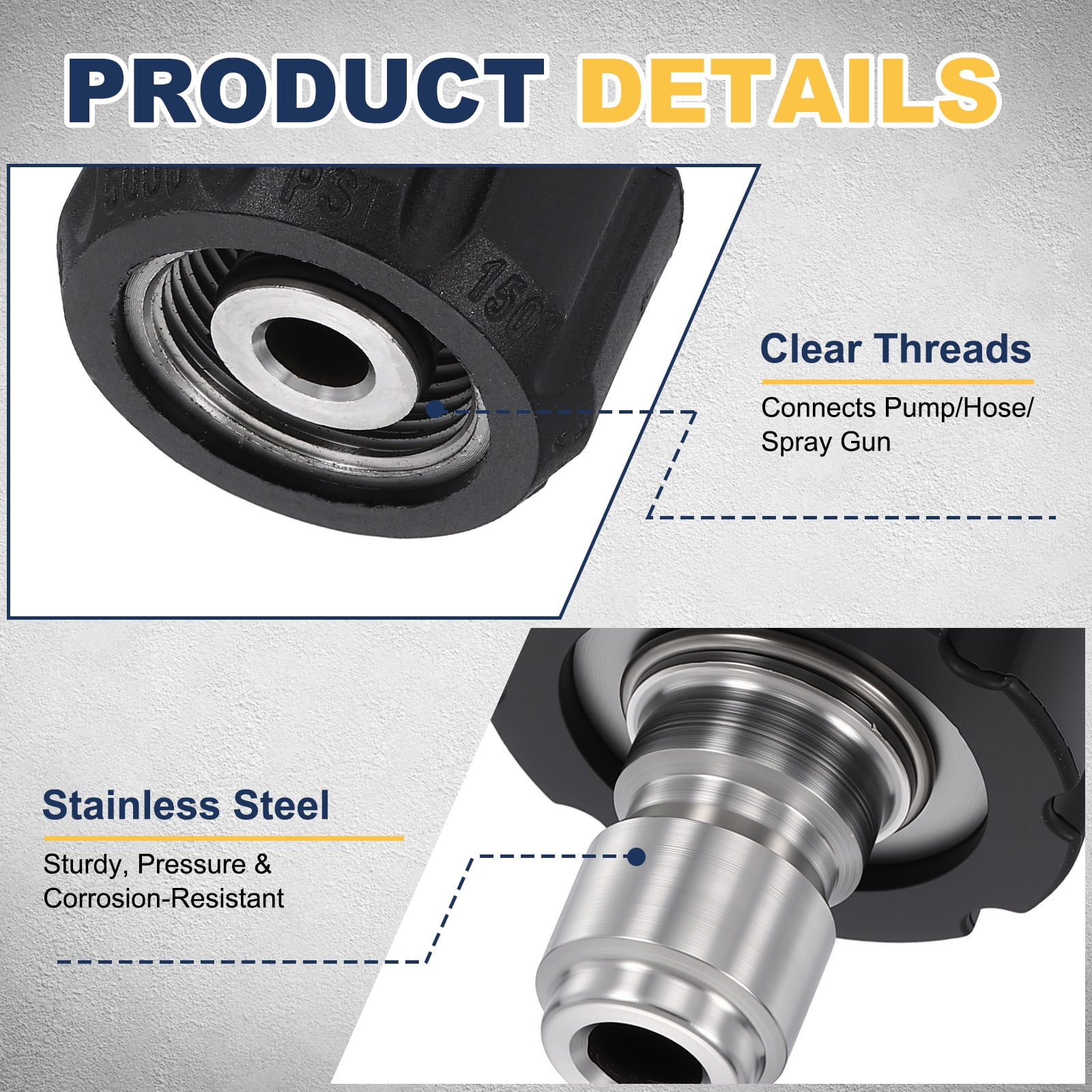 Uxcell Pressure Washer Adapter, M22 14mm Female to 3/8" Male, 3/8" Female to M22 14mm Male Stainless Steel 44mm l Quick Connect Fittings Swivel Adapter for Pressure Power Washers Hose