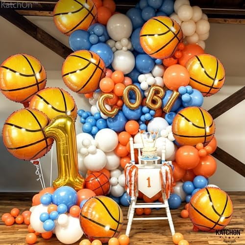 YNGLLC, Big, Orange Foil Basketball Balloons - 18 Inch, Pack Of 10 | Basketball Decorations For Homecoming, basketball Birthday Party Decoration | Space Jam Party decorations, Sports Balloon Arch Kit