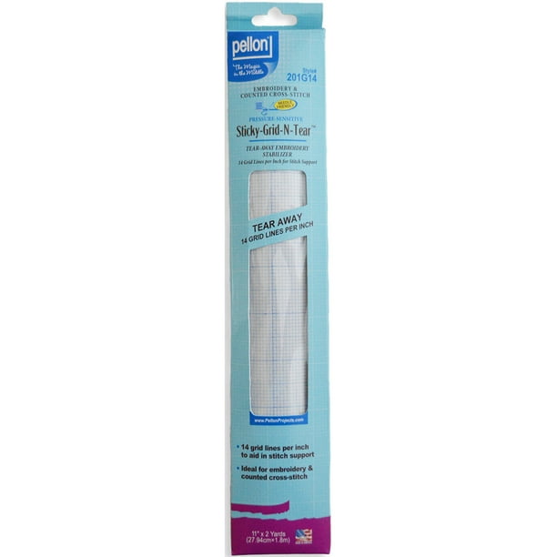 Pellon StickyGridNTear Fabric Stabilizer. White 11" x 2 Yards Precut Package