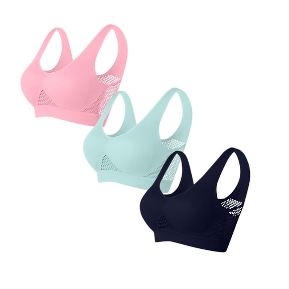 Vetsdori Wireless Sports Bras for Women Plus Size Bralette Bra 3 Pack Soft Pullover Seamless Womens Underwear Breathable, Size XL