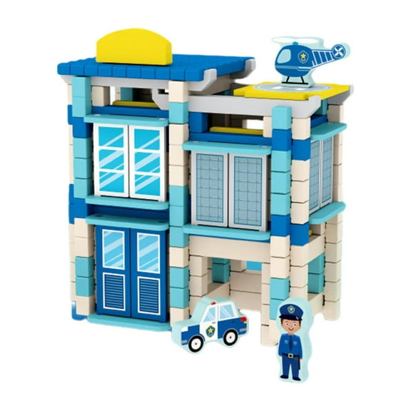 LeeQinersw DIY Building Blocks House Wooden Toys Construction Building Kit for Children Police Station