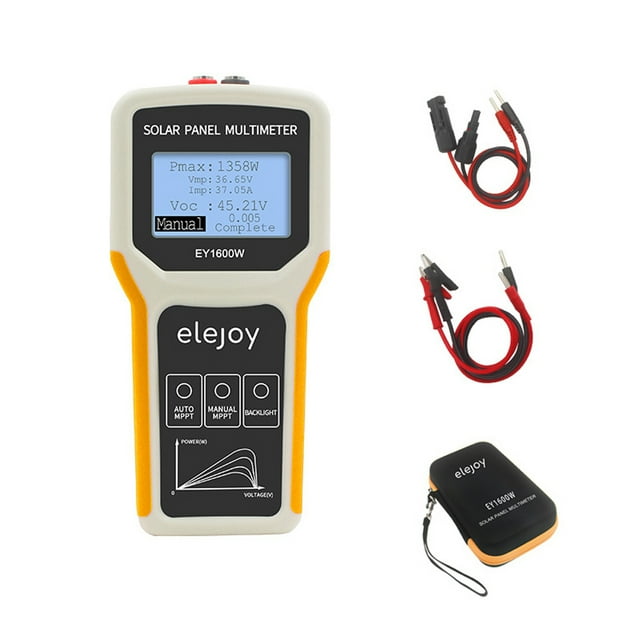 TFixol 1600W Solar Panel Multimeter with MPPT Tester, Auto/Manual Voltage & Power Measurement, Adjustable Test Intervals, LCD Backlit Display, 5-Protection System, Solar-Powered, EVA Tool Bag Included