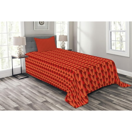Handmade Quilt Patterns - Modern Bedspread Set, Knitting Design Old Hand Made Vector Seamless Pattern Artwork Image Print, Decorative Quilted Coverlet Set with Pillow Shams Included, Scarlet Red and Black, by Ambesonne