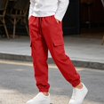 thumbnail image 2 of DJDLJWCJ Boys Jogger Cargo Pants Elastic Waist Lightweight Hiking Pants with Pocket Outdoor Long Trousers Red Size 14, 2 of 8
