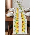thumbnail image 4 of Table Runner Dresser Scarves 72 Inch Long, Yellow Sunflower and Green Leaves Linen Dining Table Runners Floral Sunshine Word on Linen Tabletop Scarf for Wedding Holiday Party Kitchen, 4 of 7
