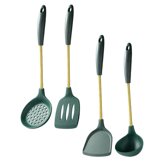 BESTYASH 7-Piece Stainless Steel Kitchen Utensils Set with Green Silicone Handles for Cooking