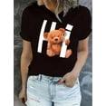 thumbnail image 1 of Women'S Casual Crew Neck Short Sleeve T-Shirt, Polyester Knit Fabric with Medium Stretch, Animal Pattern, Comfortable for All Seasons, with Hello Teddy Graphic Print, 1 of 6