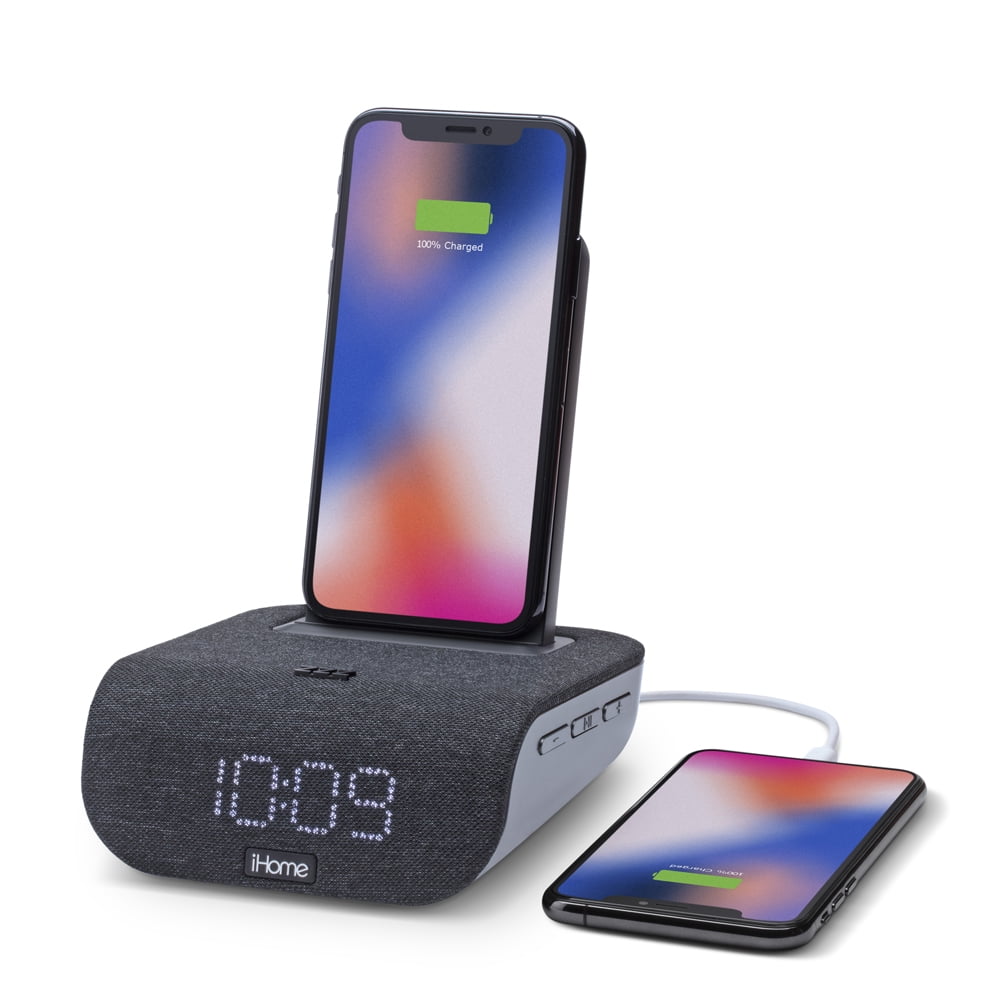 iHome Wireless Charging Bluetooth Alarm Clock TimeBase Dual with USB