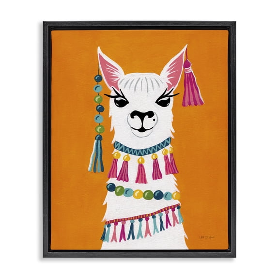 Stupell Industries Festive Llama Portrait Animals Painting Black Floater Framed Canvas Art Print Wall Art, 17 x 21