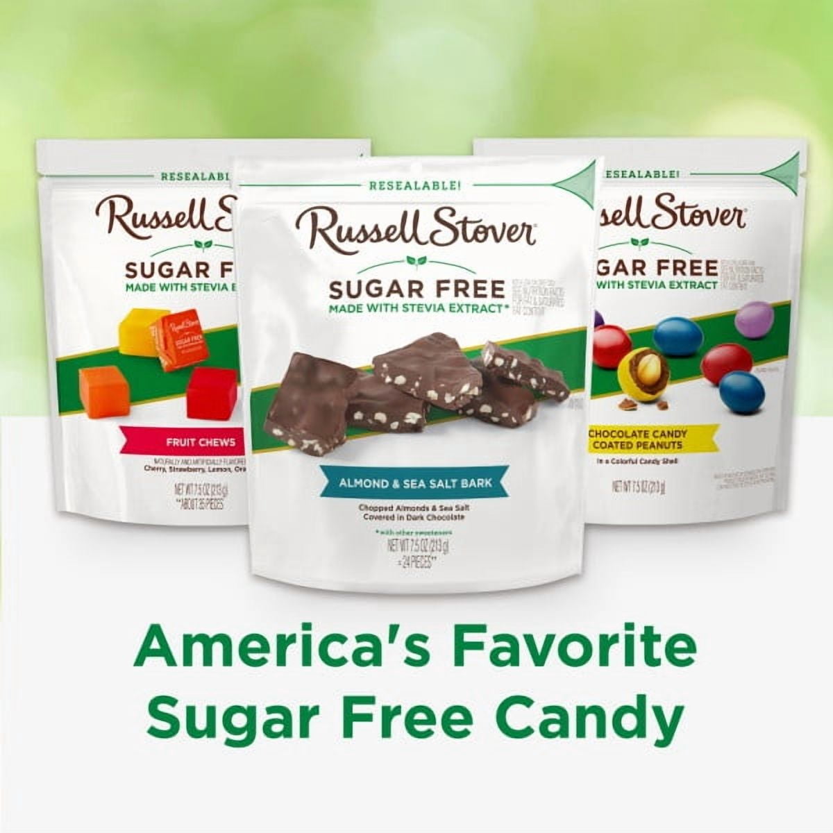 RUSSELL STOVER Sugar Free Dark Chocolate Almond & Sea Salt Bark, 7.5 oz bag (≈ 24 pieces)
