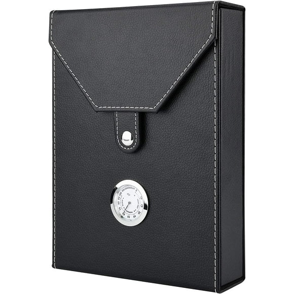 Cigar Humidor Accessories - Cigar Case Wood Cedar - Cigar Box Portable humidifier Hygrometer (Black)