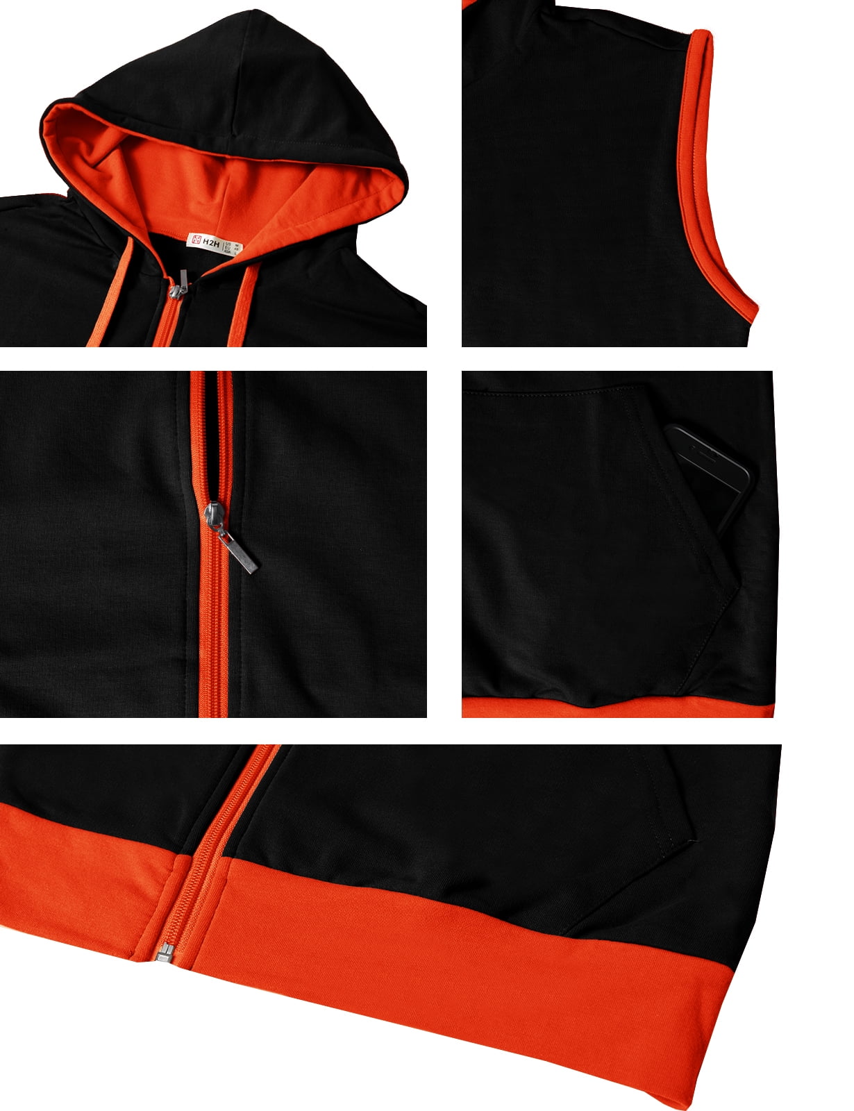 H2H Mens Fashionable Active Sleeveless Hoodie Zip-up Vest