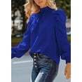 thumbnail image 2 of Women's Solid Ruffle Hem Shirts Long Sleeve Mock Neck Chiffon Blouses Top, 2 of 3