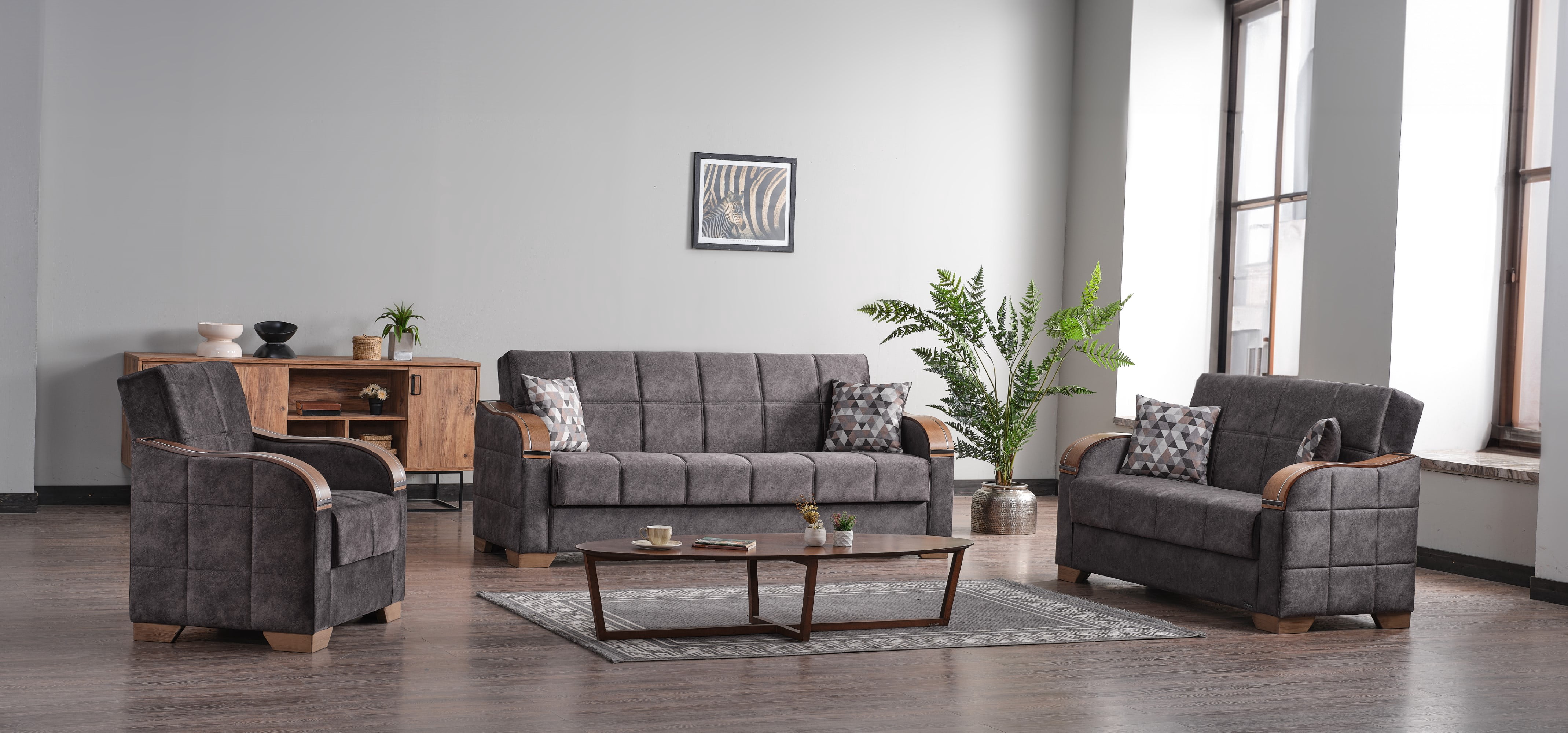Ottomanson 88" Convertible Sofa Couch for Living Room, Suede Modern Sofa Bed with Storage, Gray
