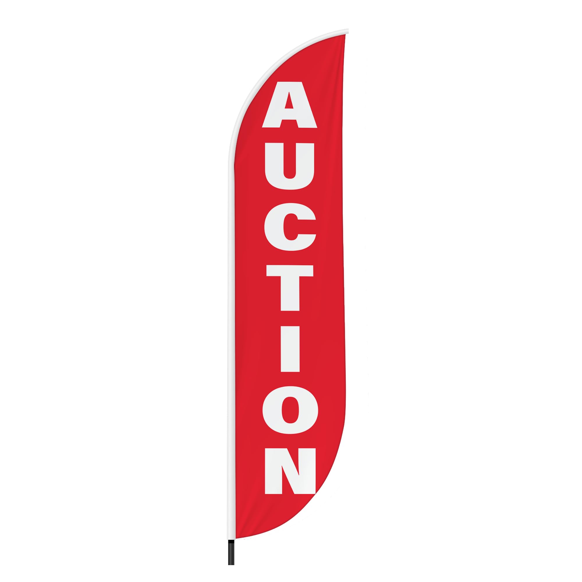 Auction Red Feather Flag(11.5feetX2.5feet) by DreamController | Outdoor Business Advertising Tall Flag | Weather-Resistant Knitted Swooper Flag | Made in USA | HD Print(Flag Only)