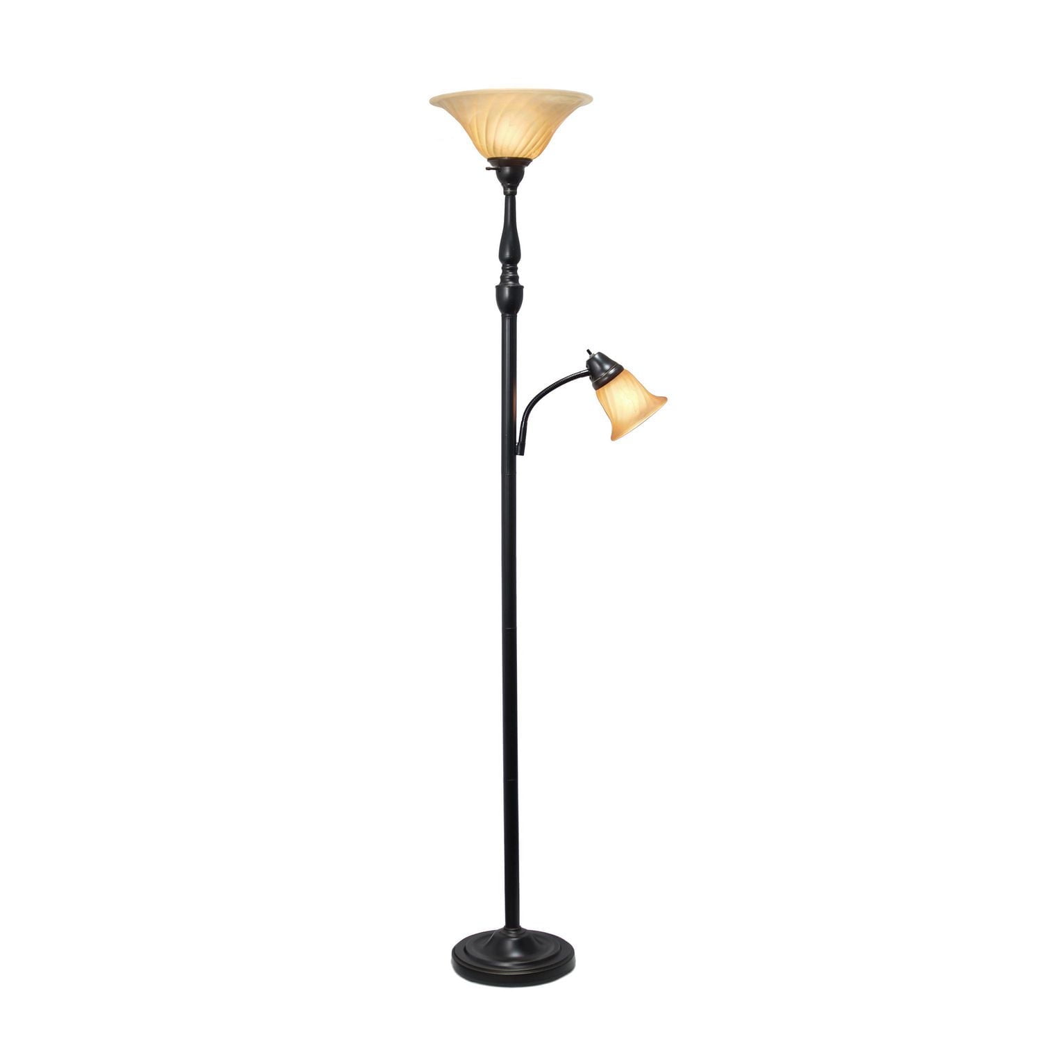 Elegant Designs 2 Light Mother Daughter Floor Lamp with Amber Marble Glass Shades