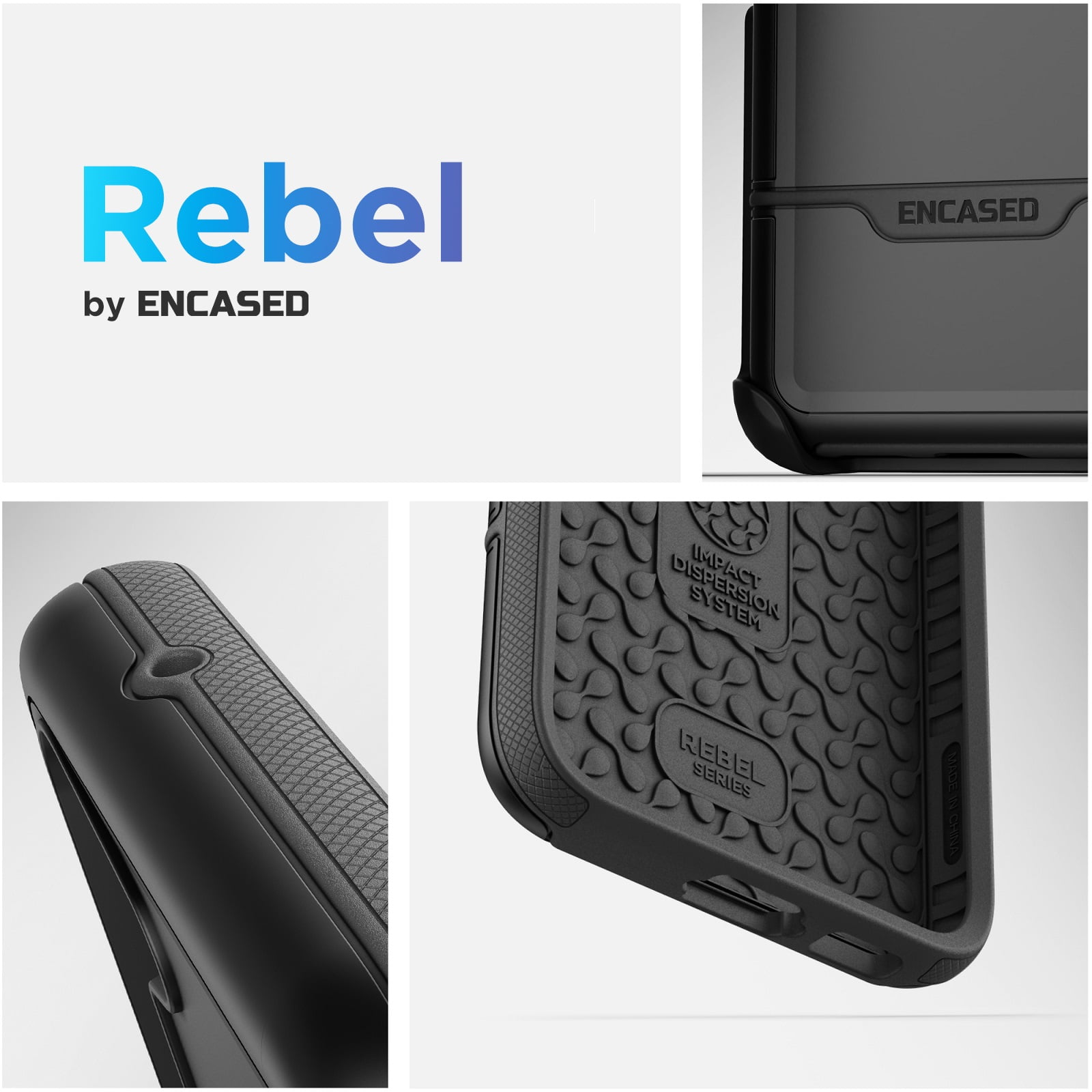 Encased Phone Pouch with Shockproof Case for Samsung Galaxy S23 PLUS - Rebel Armor with Ballistic Nylon Carrying Holster (Black)
