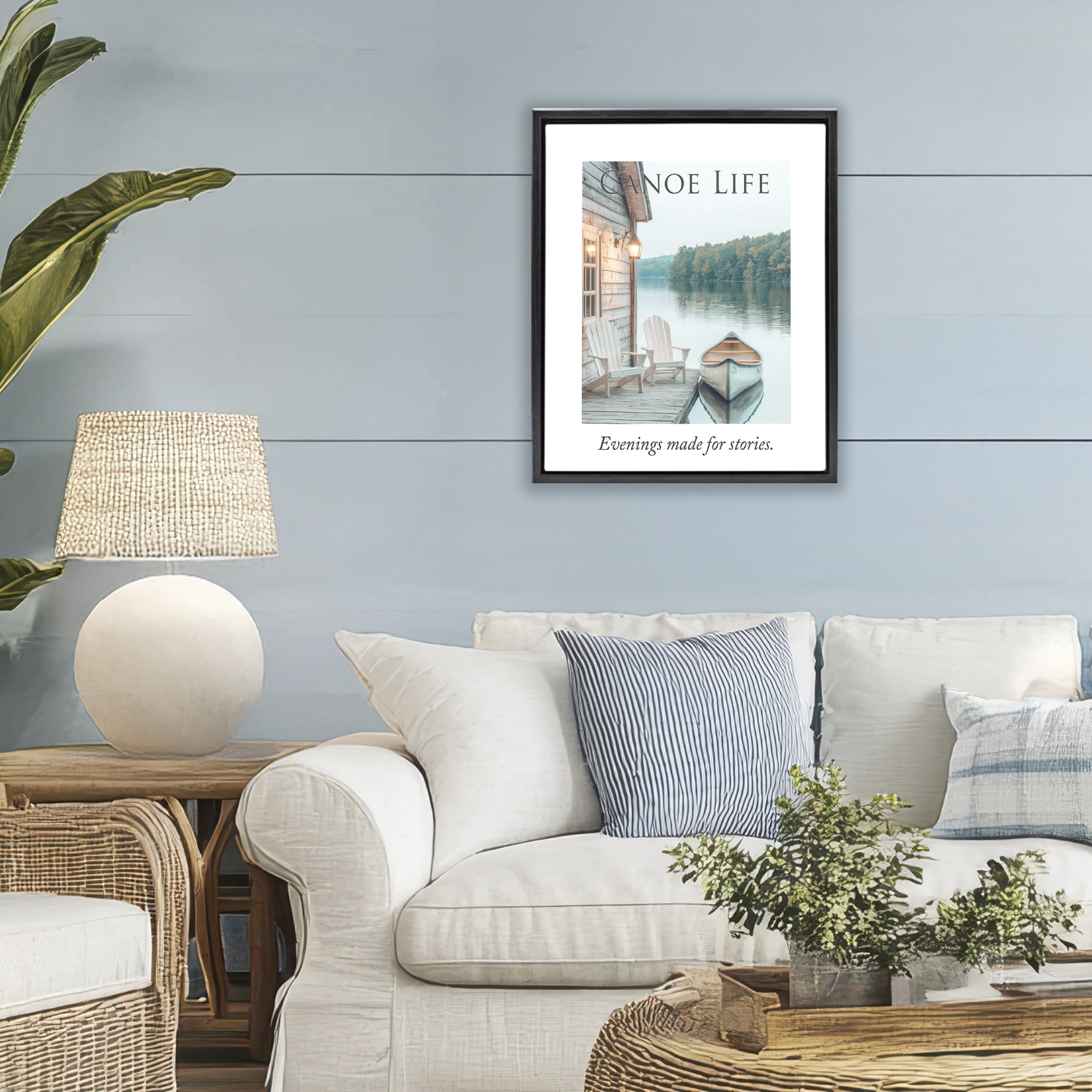 Stupell Industries Canoe Life Quote Black Framed Floater Canvas Wall Art, design by A Barefoot Stylist