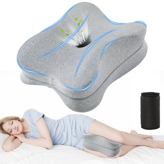 MOONORAH Knee Pillow for Side Sleepers, Leg Pillow for Side Sleeping, Sciatica Pain Relief, Hip with Ergonomic Memory Foam Pillow for Knee Surgery Recovery, Grey