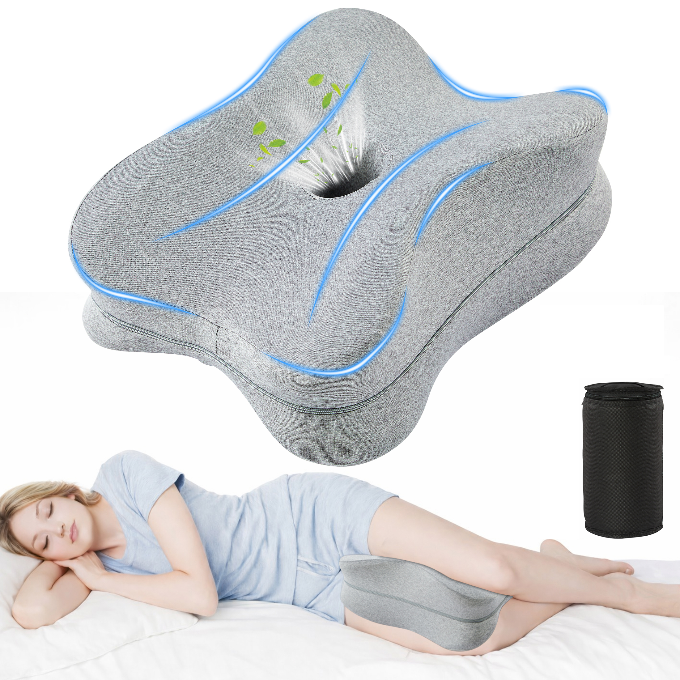 MOONORAH Knee Pillow for Side Sleepers, Leg Pillow for Side Sleeping, Sciatica Pain Relief, Hip with Ergonomic Memory Foam Pillow for Knee Surgery Recovery, Grey