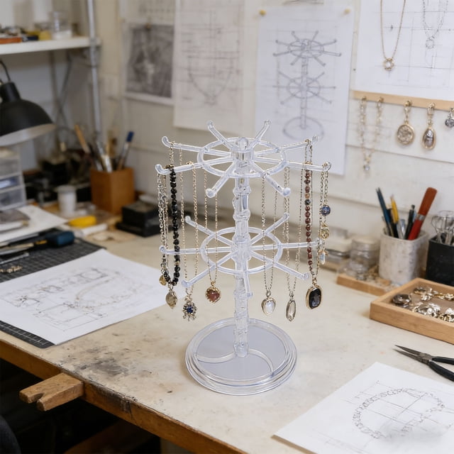 Soporte Giratorio Para Exhibición De Joyas, Organizador De Joyas Acrílico De 2 Niveles Con Plataforma Giratoria De 360 grados Para Collares, Pulseras, Pendientes,