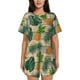 thumbnail image 1 of Balery Pineapples Palm Leaves Conjunto de Pijama para Mujer con Estampado, Dos Piezas de Manga Corta y Shorts, Ropa de Dormir Suave con Cuello Redondo y Bolsillos-Large, 1 of 6