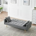 thumbnail image 5 of Versatile 71.7 Inch Gray Teddy Fleece Fabric Sofa Bed with 2 Comfy Throw Pillows, 5 of 9