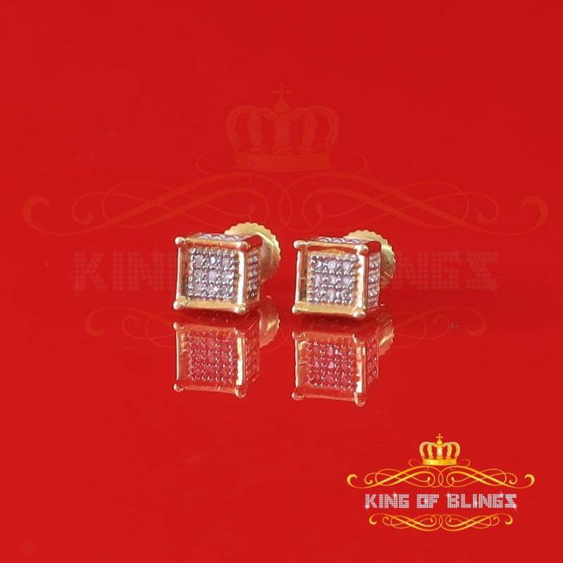 King of Bling's 10K Real Yellow Gold Real Diamond 0.05ct Men's/Women's Square Stud Micro Earring