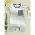 thumbnail image 2 of vera natura Baby Jumpsuit, Short Sleeve Crew Neck Striped Summer Romper Clothes for Girls Boys, 2 of 9