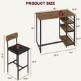 thumbnail image 2 of BeesClover 3 Piece Bar Table Set with 2 Upholstered Counter Stools 3 Tier Storage Shelves Steel, 300LB Capacity Compact Dining for Apartments, Small Kitchens, Breakfast Nooks, Space Saving, 2 of 7