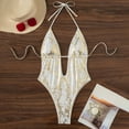 thumbnail image 6 of Hduncf Women's Metallic One Piece Swimsuit Sexy Plunge Cutout Bodysuit Sparkling Beachwear White S, 6 of 8