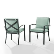 Crosley Furniture Kaplan Outdoor Fabric Dining Chair Set in Green (Set of 2)