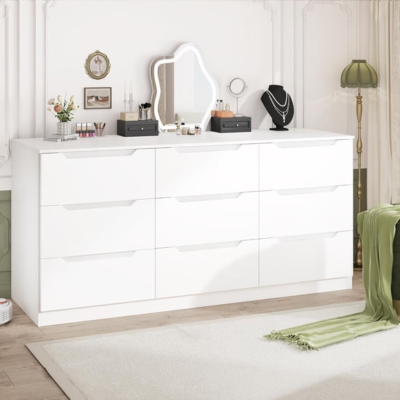 Frmobepts 9 Drawer White Dresser, Modern Storage Cabinet for Bedroom, Chest of Drawers Wood Organizer for Living Room