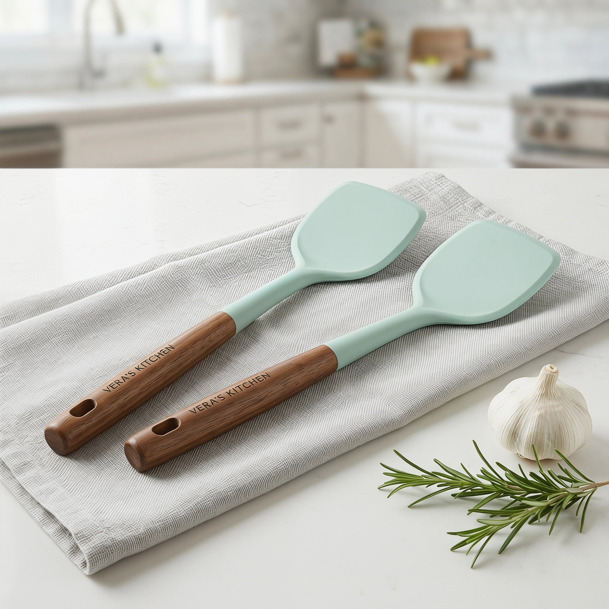Unique Bargains Silicone Spatula Set, Kitchen Utensils with Tools Green 13.4x3.1x0.8 inch