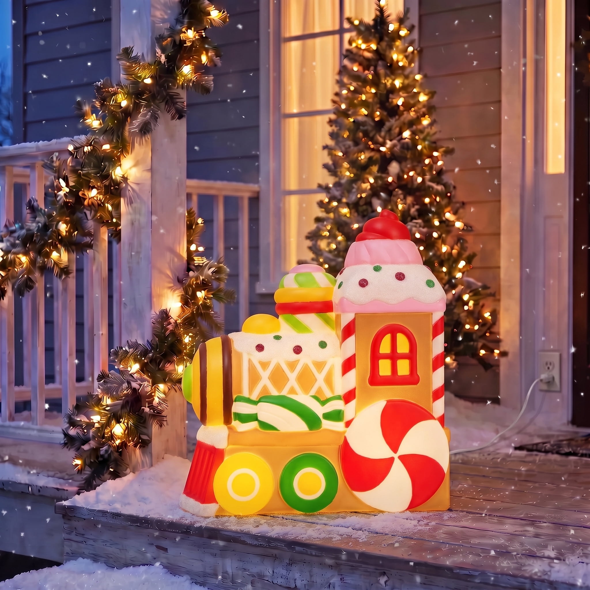 Lighted Blow Mold Candy Train Indoor/Outdoor Christmas Decoration, Multicolor, 22", by Holiday Time