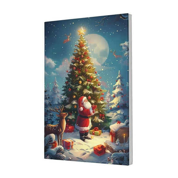 12x18 inch Canvas For Pictures Wall Art Moon Night Christmas Tree,Rustic Yard,Living Room,Yard,Man Cave Wall Decor Oil Painting Canvas Poster,Charm Christmas Tree Modern Art Decoration Prints