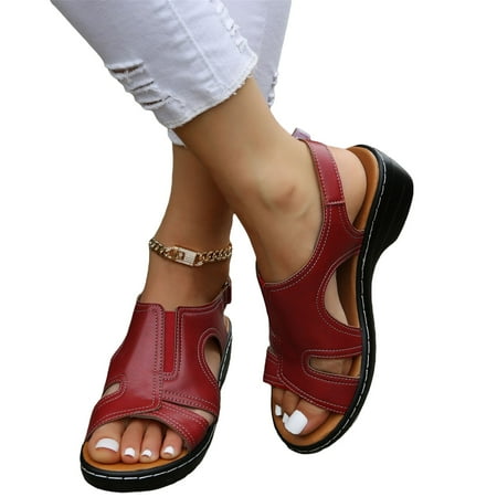 LoyisViDion Womens Sandals Clearance Summer Ladies Slippers Casual Women S Shoes Roman Fish Mouth Casual Wedges Sandals Rollback Red 7