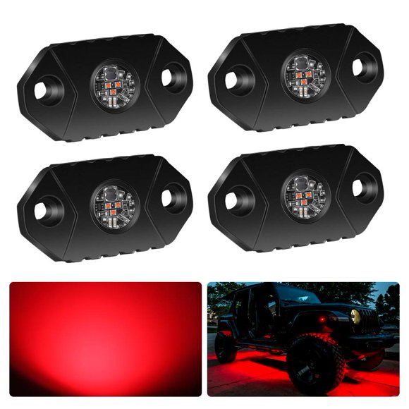 Luces LED Rock Lights 4 Pods 4WD-KING rojas IP68 a prueba de agua
