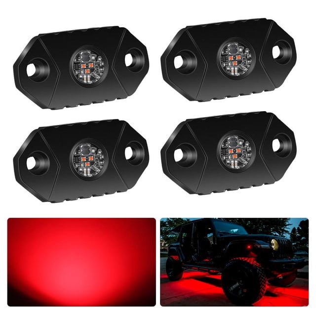 Luces LED Rock Lights 4 Pods 4WD-KING rojas IP68 a prueba de agua