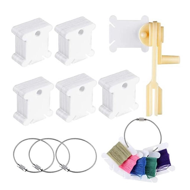 Bobinas de hilo de plástico, bobinadora de hilo de bordar, soporte para hilo de bordar, tarjetas de hilo , organizador de hilo suelto para manualidades, herramienta útil 105 piezas Hugo enrollador de hilo dental